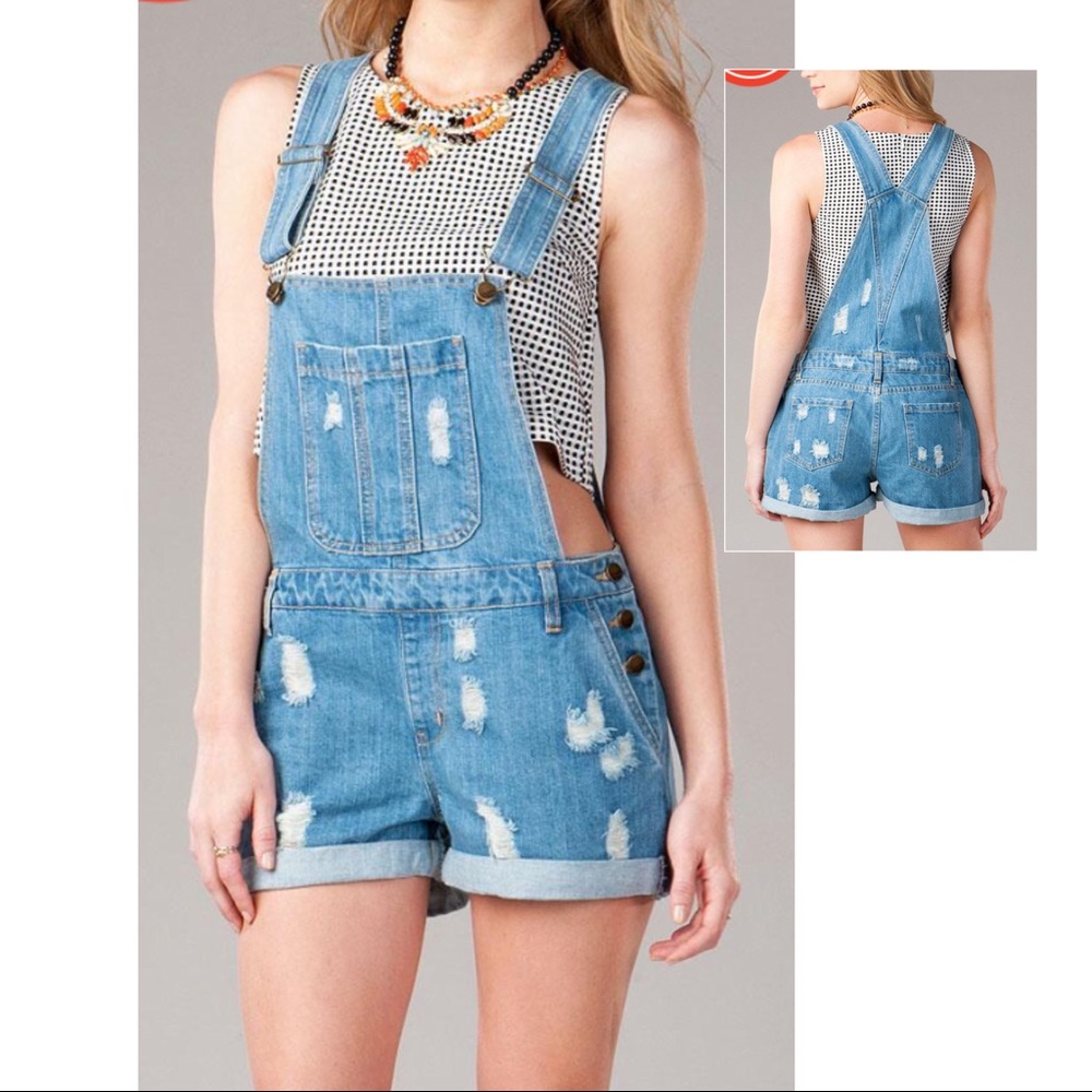 HARPER Heavy Distressed Light Wash Short Overalls